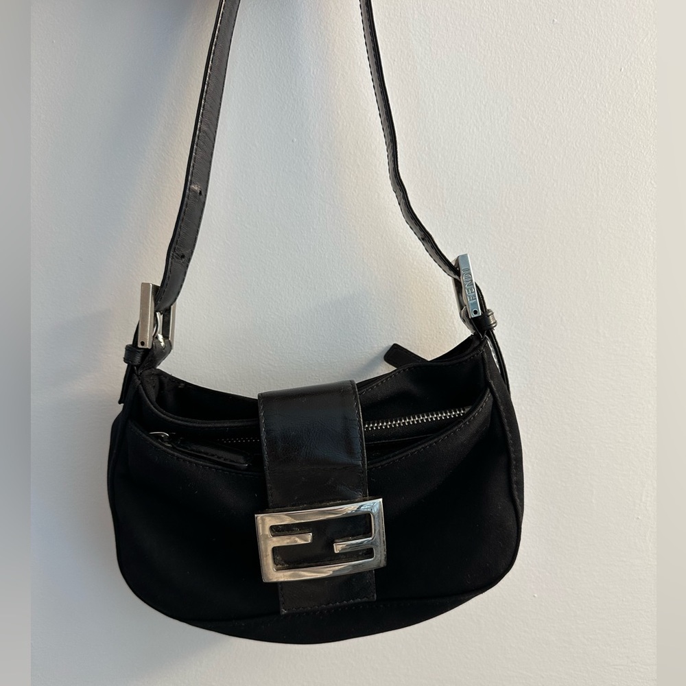 Fendi Croissant Vintage Cloth Mini Black Bag